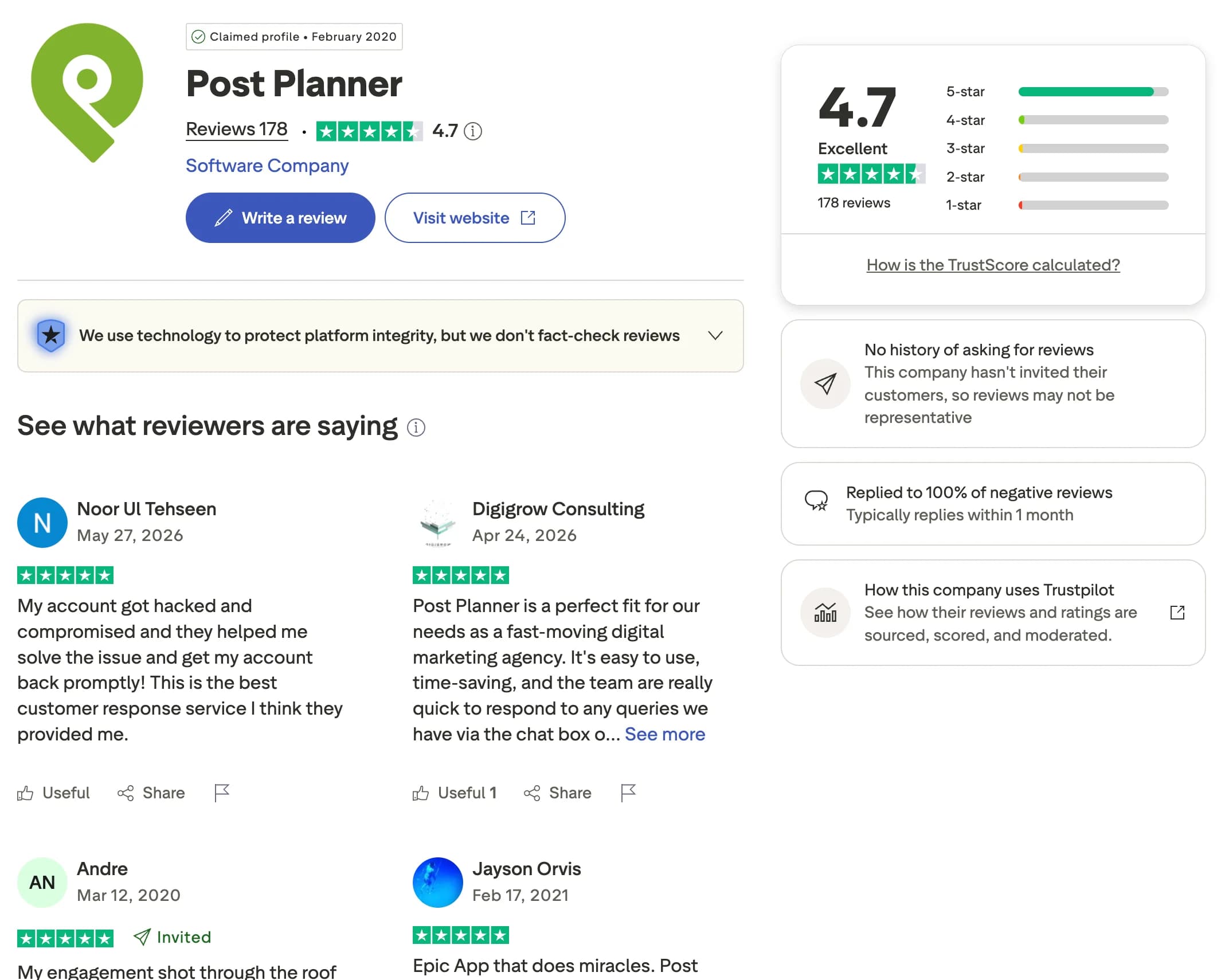 Post Planner profile and reviews on Trustpilot