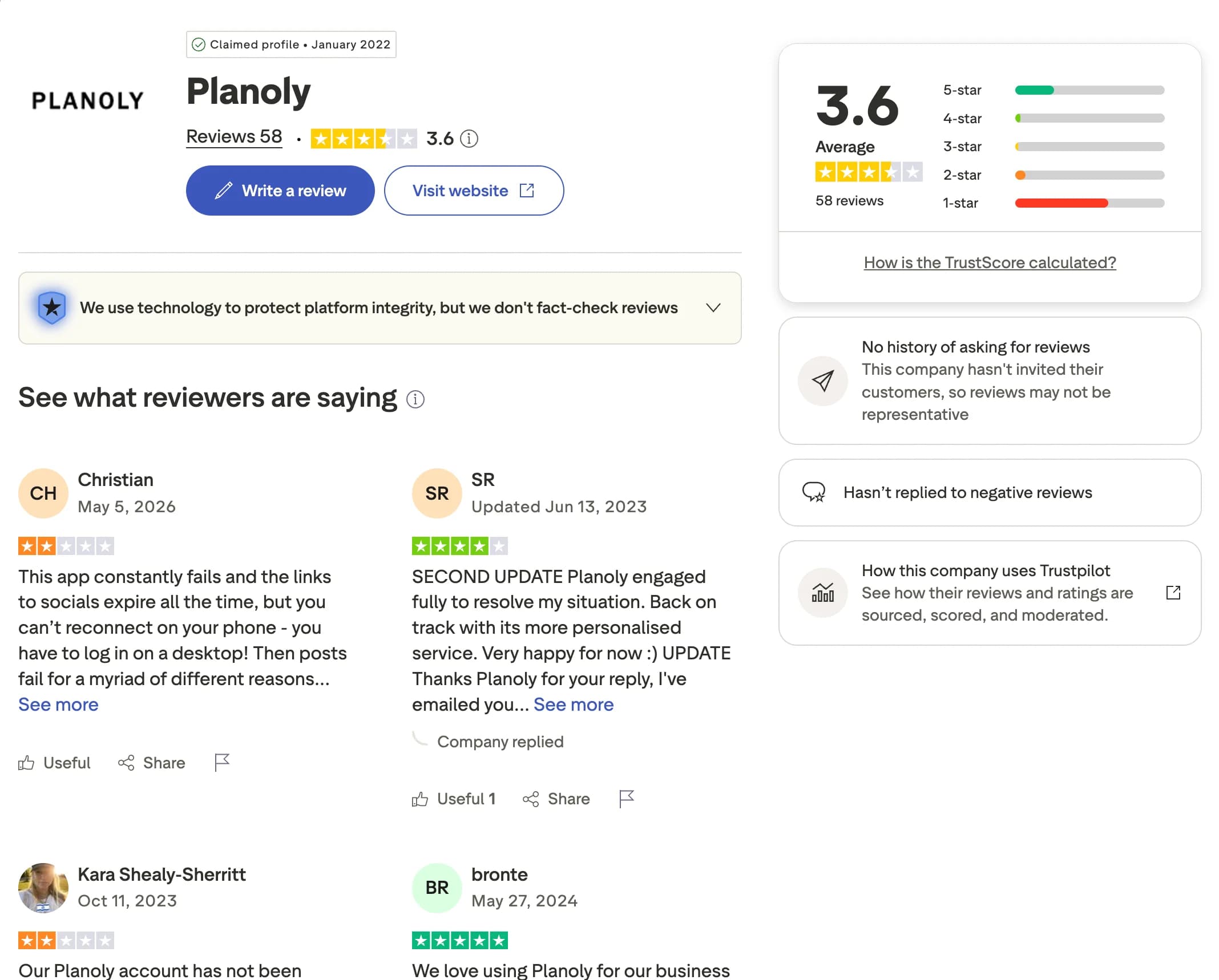 Planoly profile and reviews on Trustpilot