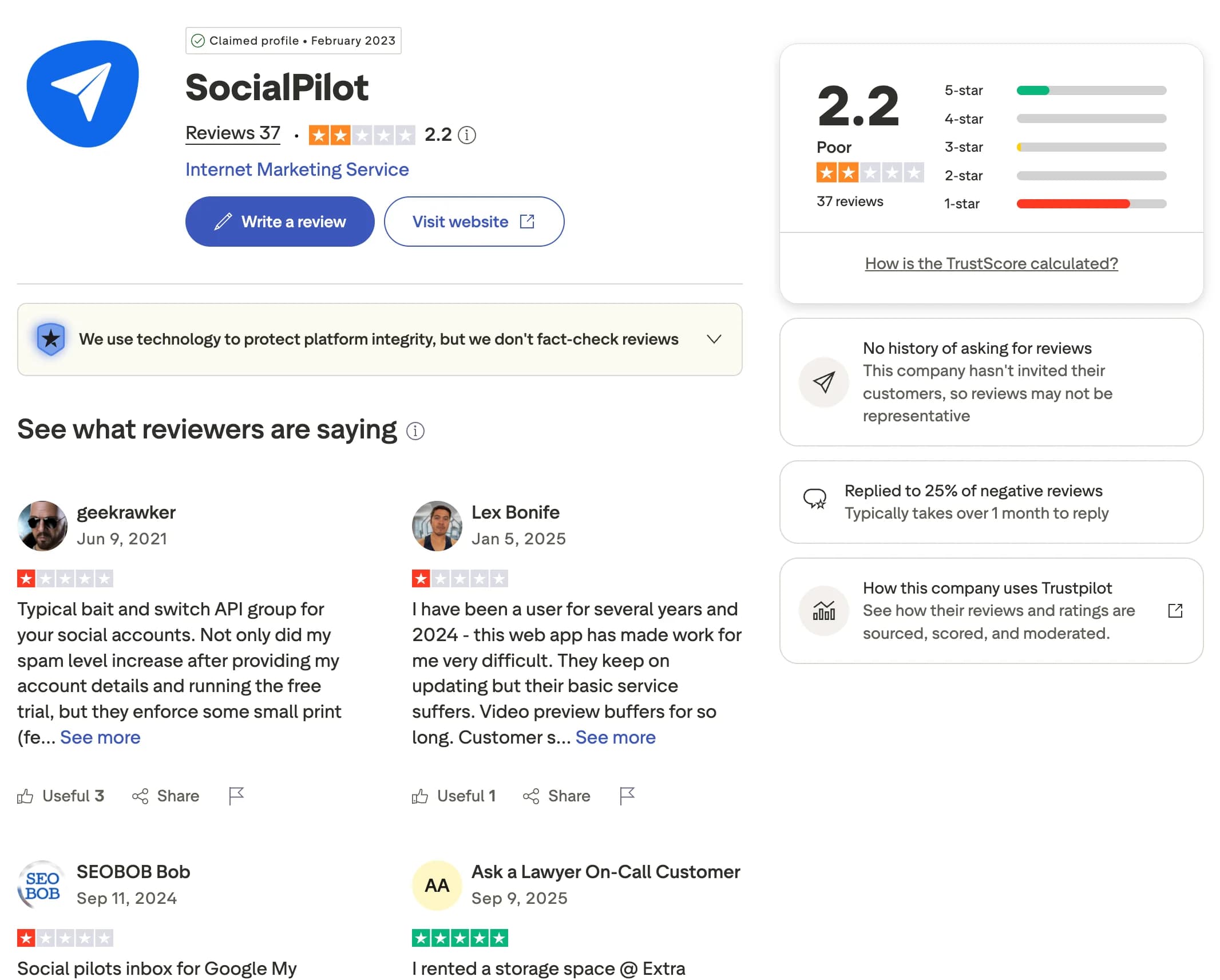 SocialPilot profile and reviews on Trustpilot