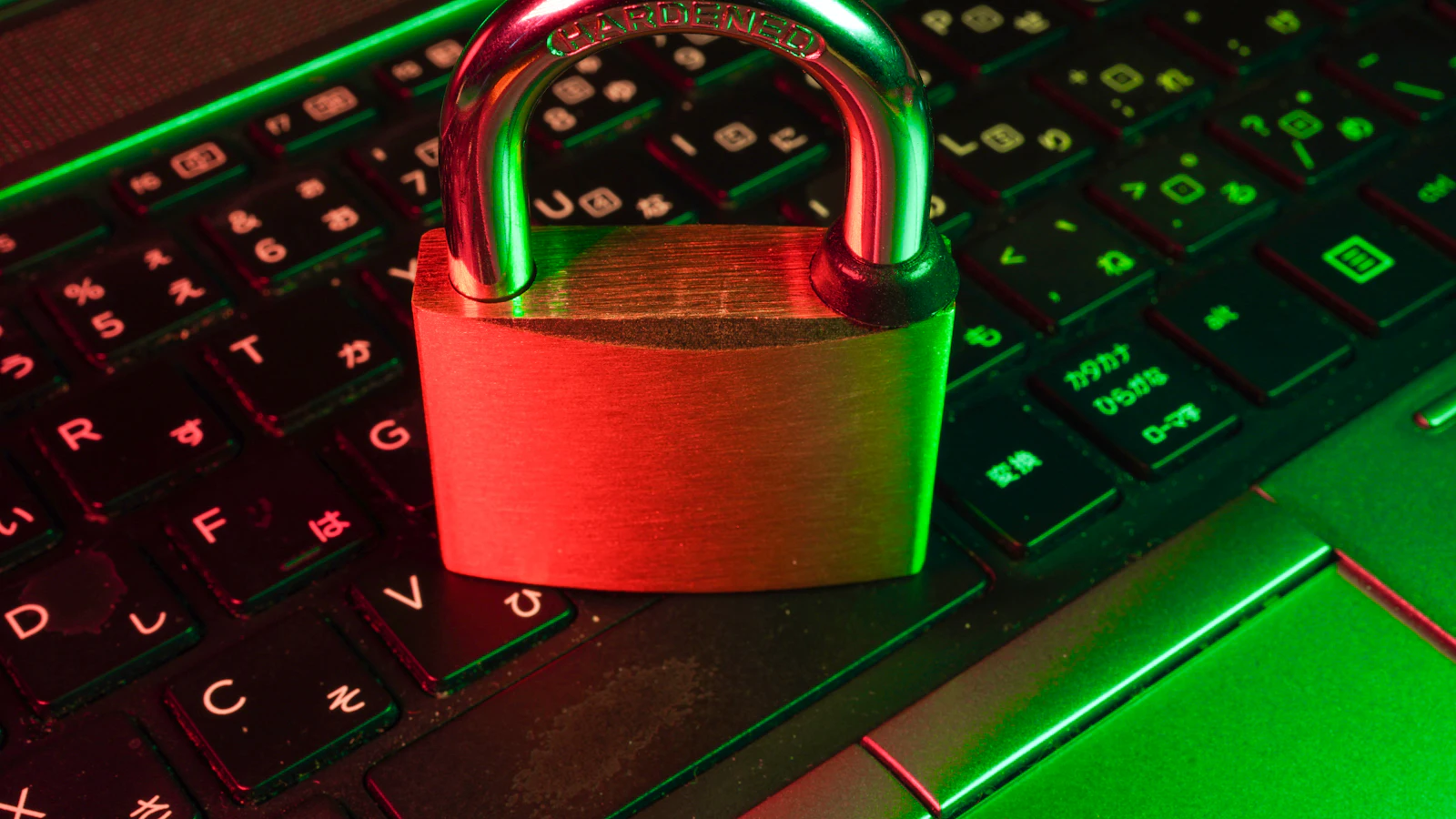 Red padlock on a computer keyboard