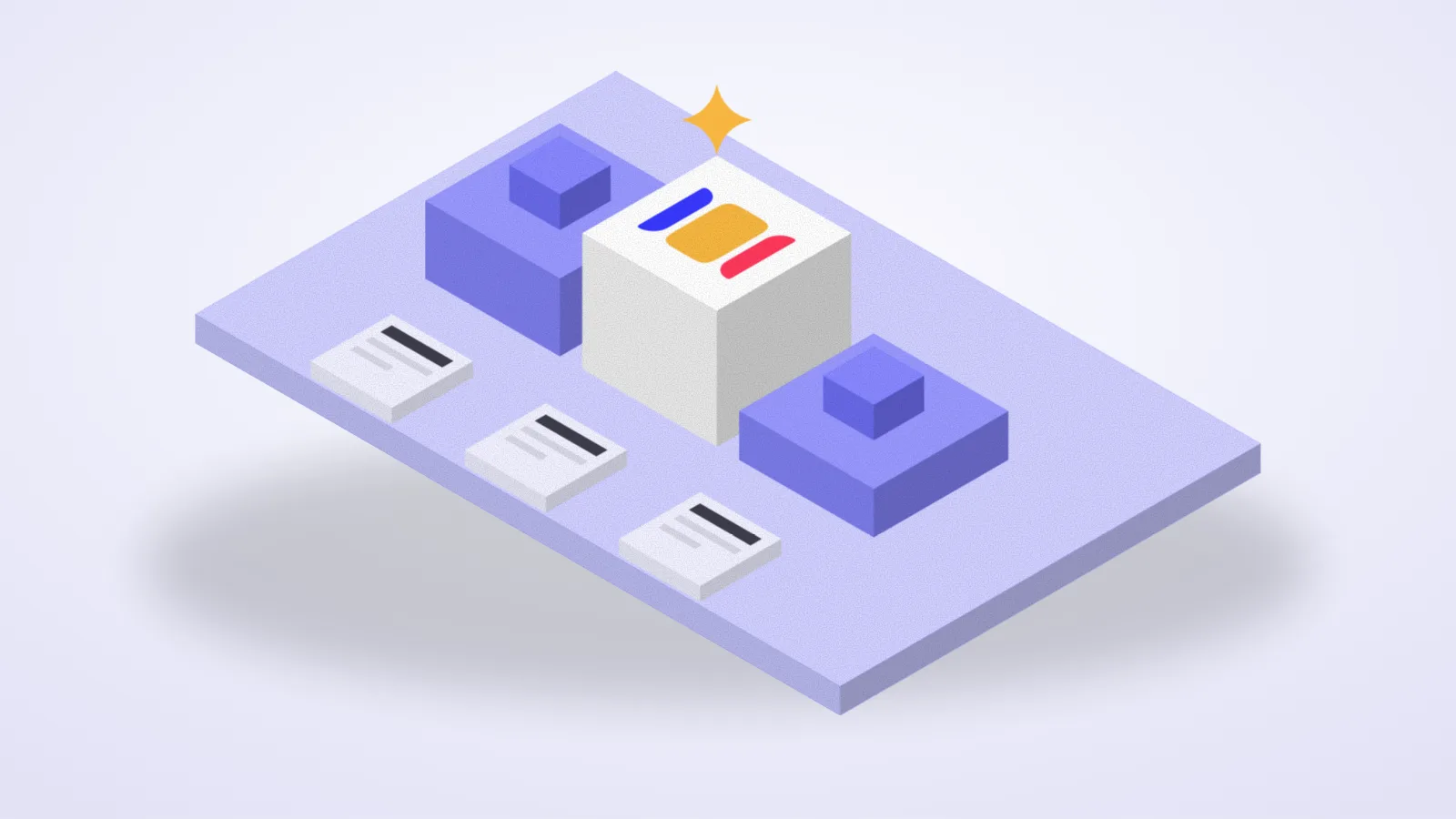 Isometric illustration of a podium with the Postprism mark on the top step