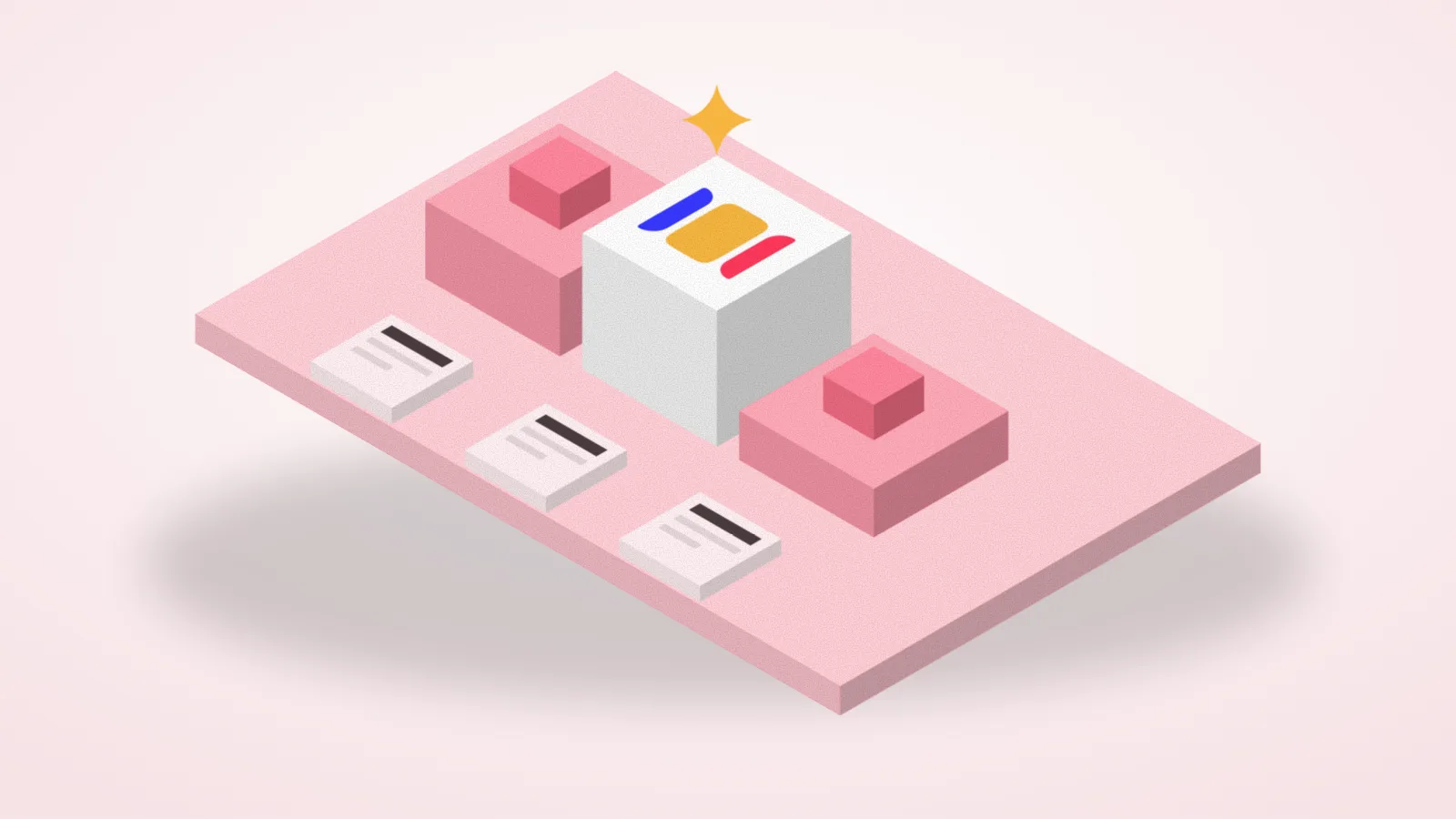 Isometric illustration of a podium with the Postprism mark on the top step
