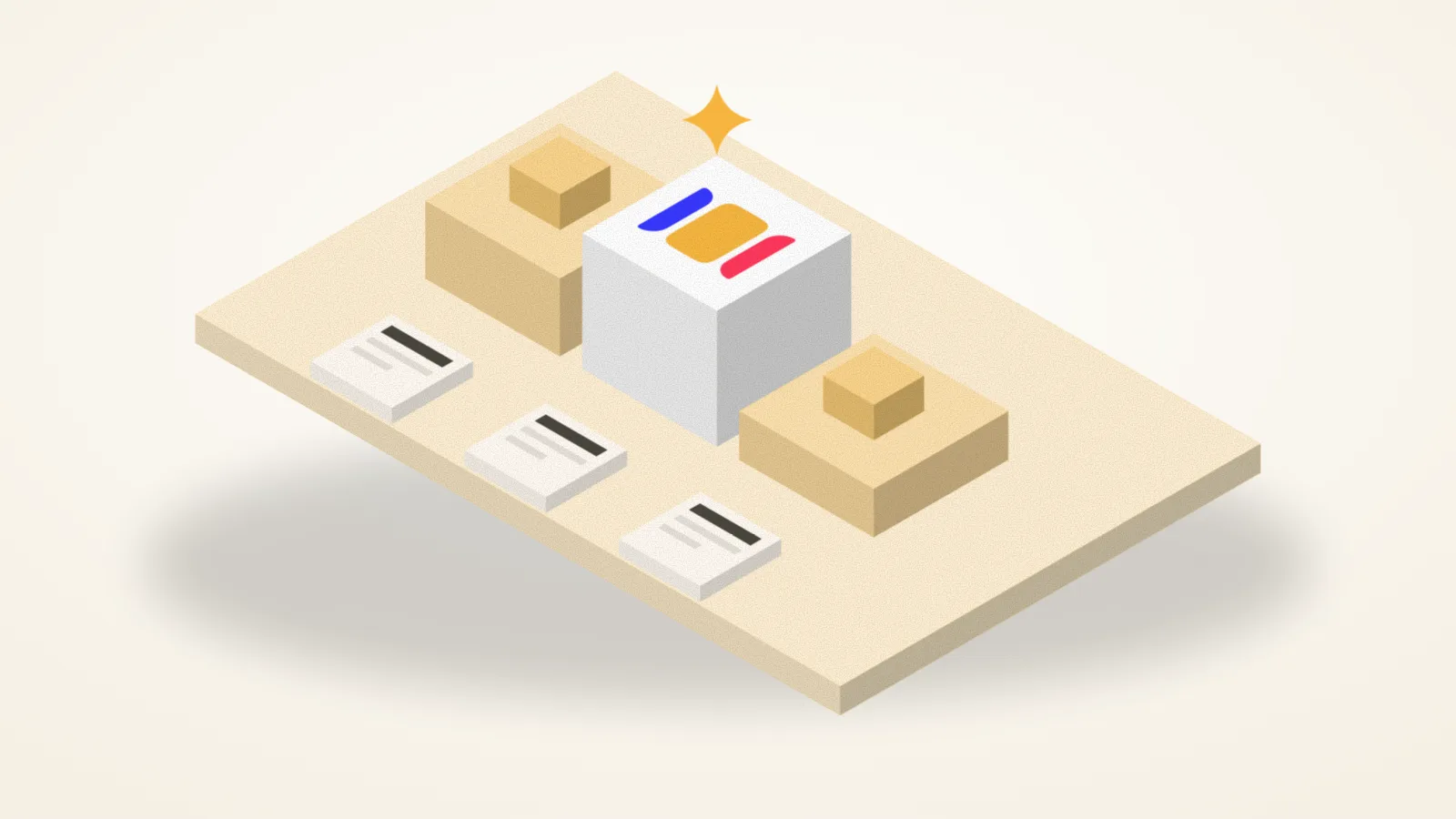 Isometric illustration of a podium with the Postprism mark on the top step