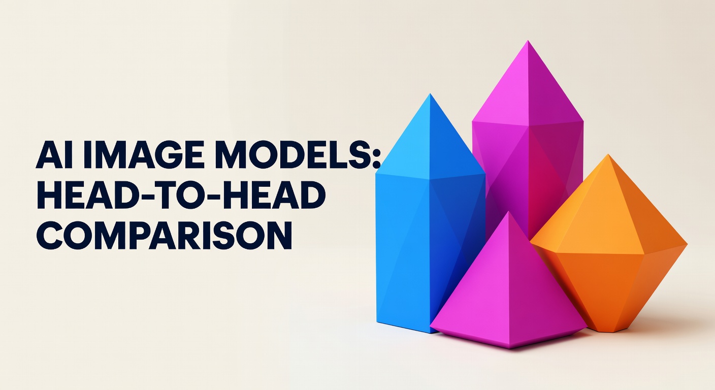 Three distinct 3D logo shapes representing Midjourney, Grok, and DALL-E in comparison