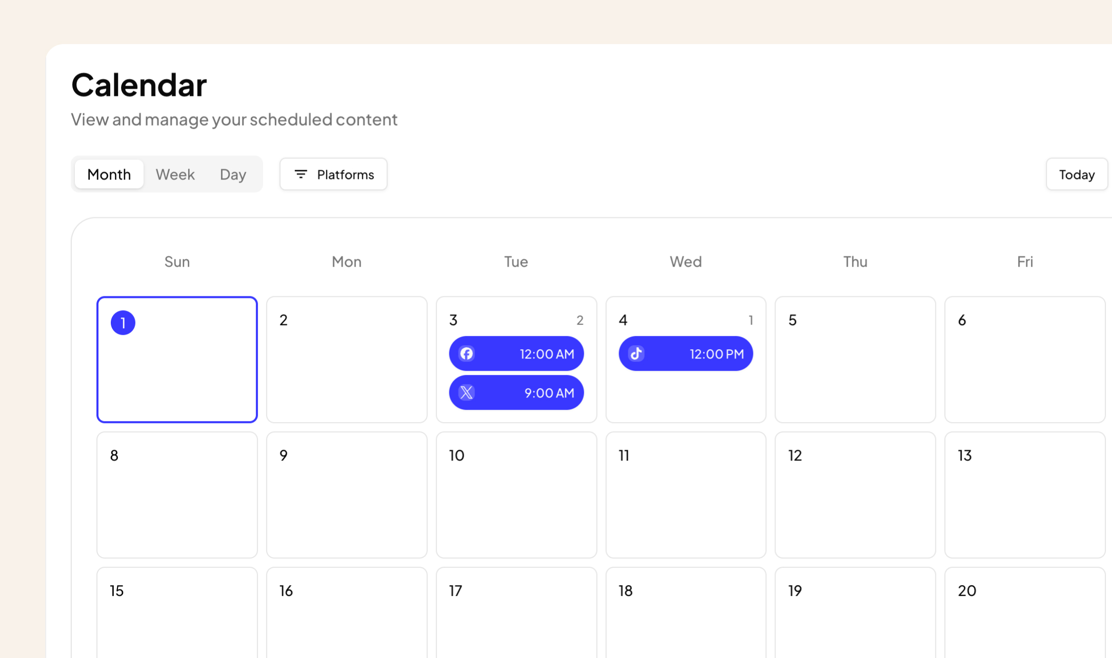 Unified Content Calendar - Product Screenshot