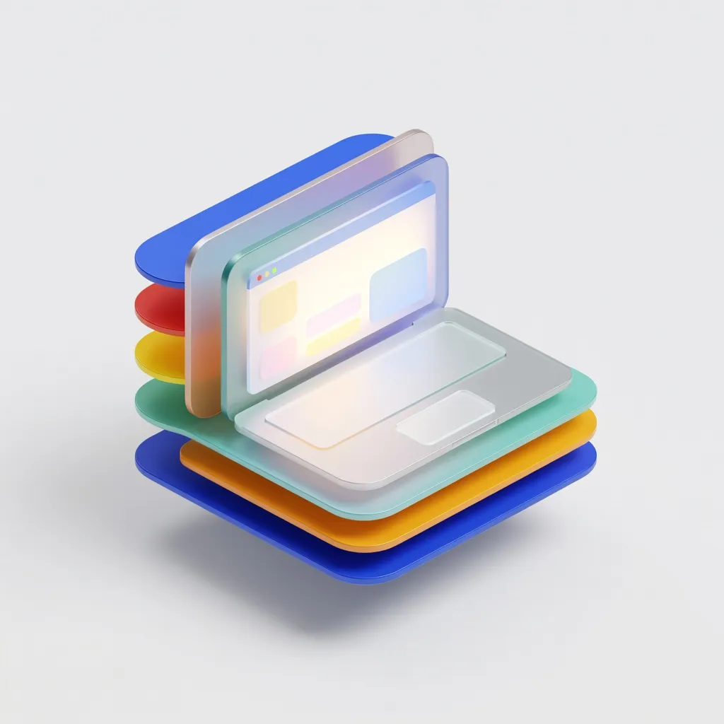 3D laptop icon with open glowing screen