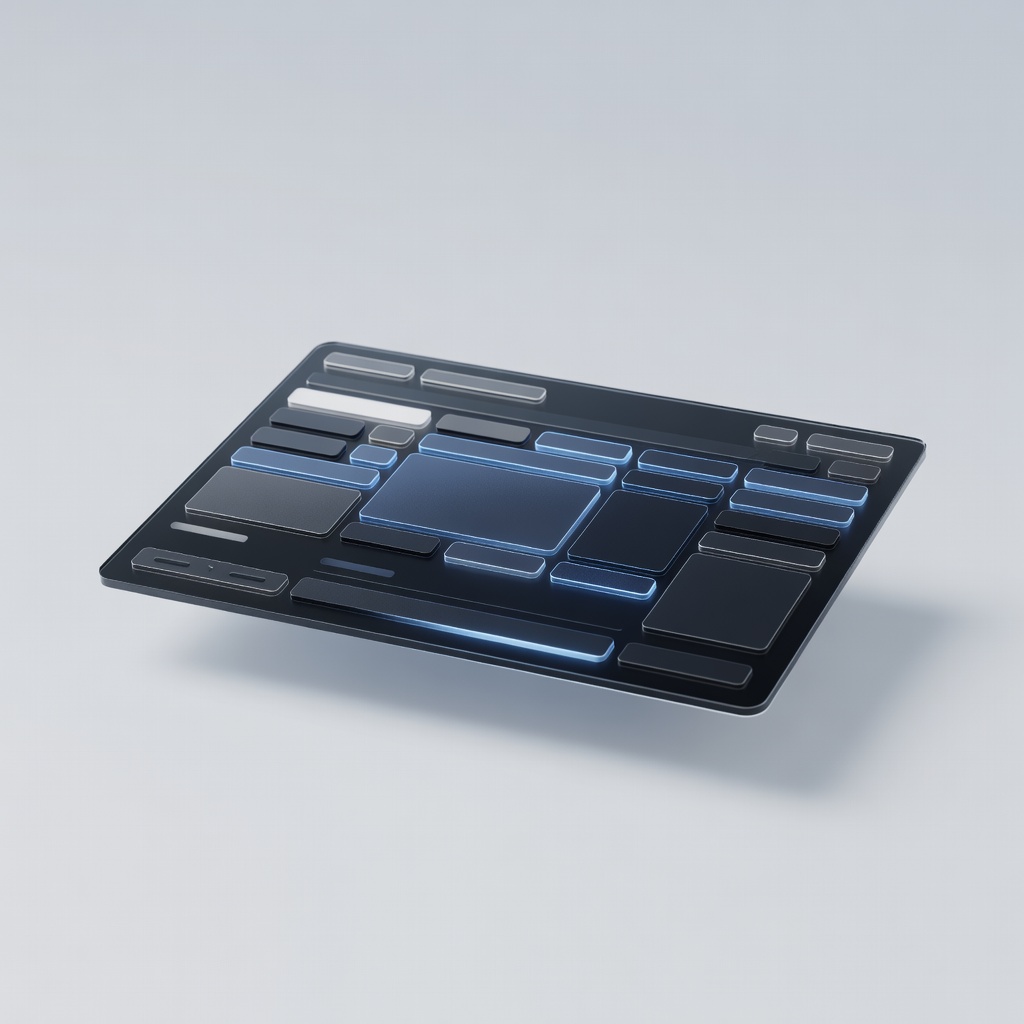 Holographic 3D UI dashboard render with cinematic lighting