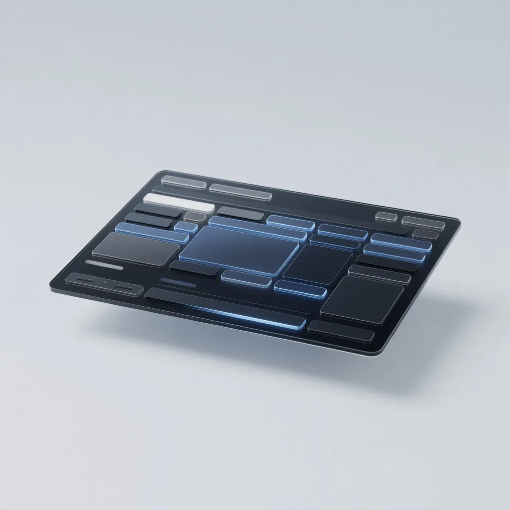Holographic 3D UI dashboard render with cinematic lighting