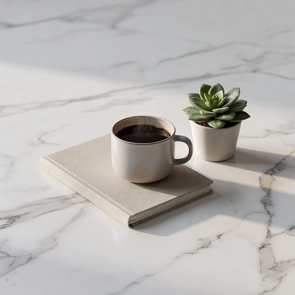 3D lifestyle product flatlay render with natural lighting