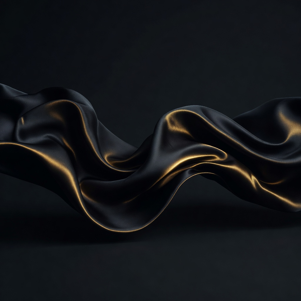 Dark luxury black silk fabric with golden edge lighting