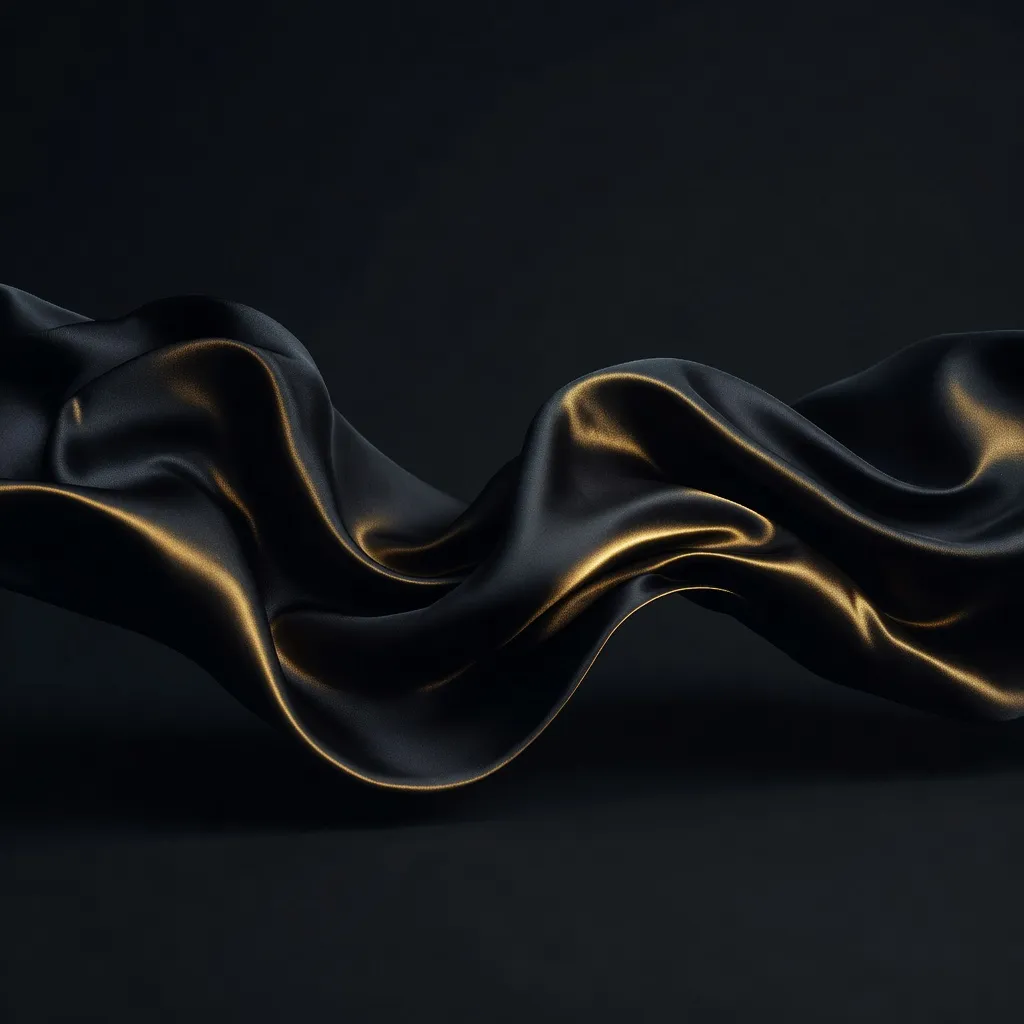 Dark luxury black silk fabric with golden edge lighting