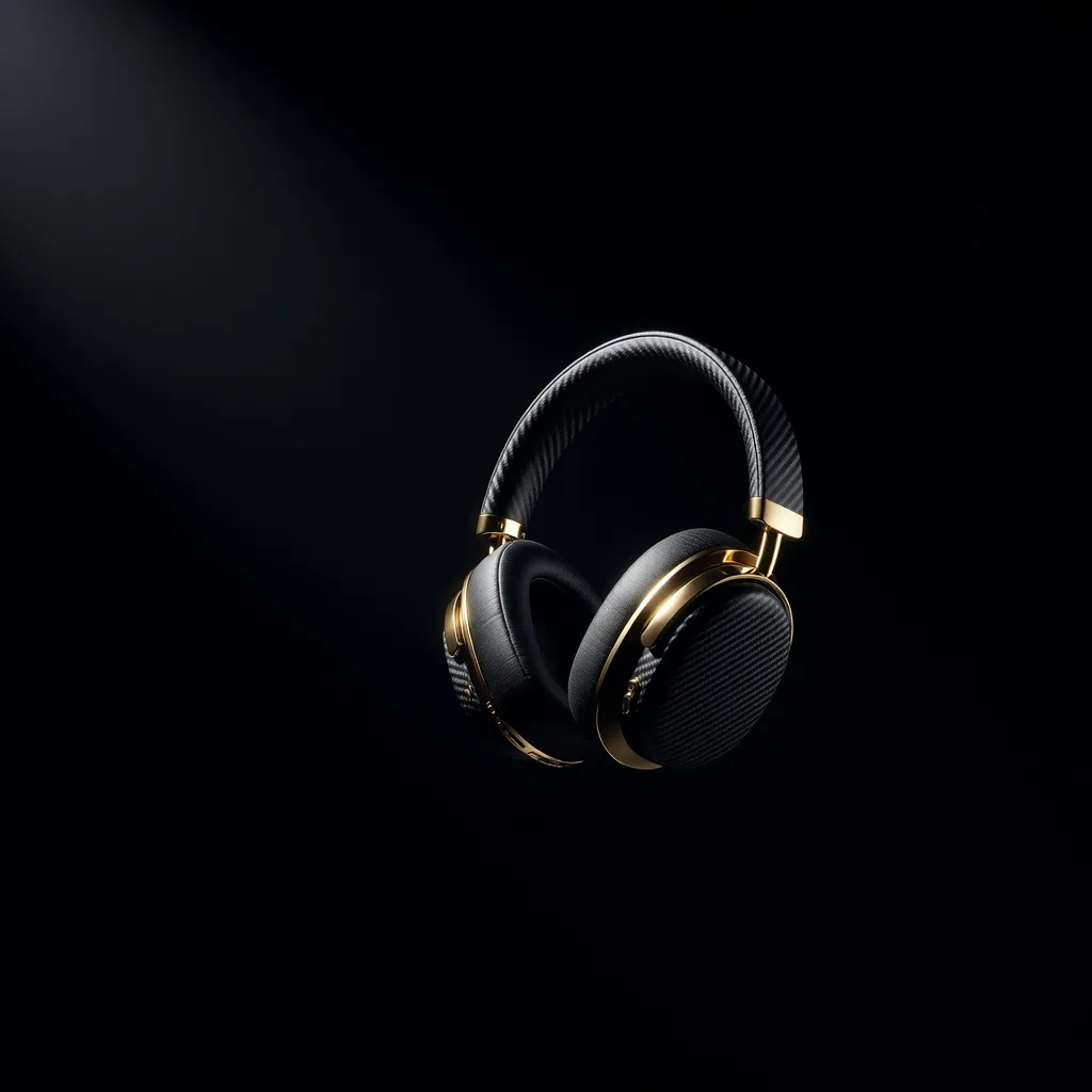 Dark luxury premium headphone with carbon fiber detail