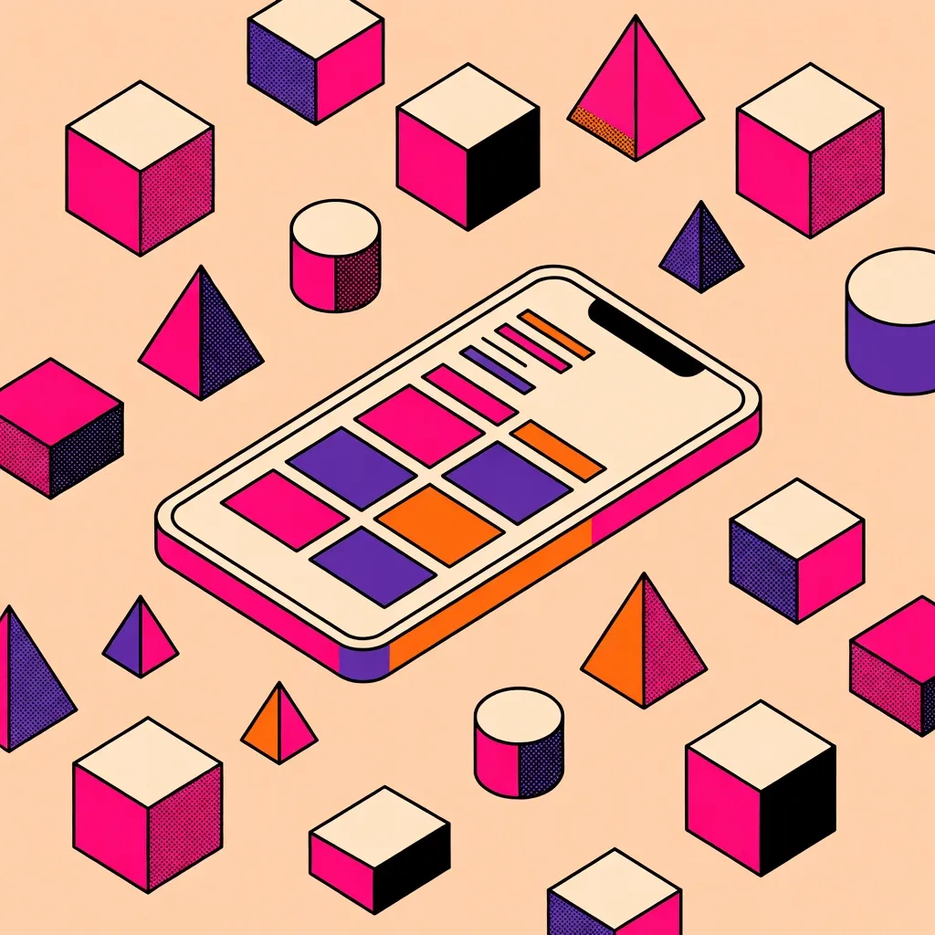 Isometric bar chart of monthly website traffic with halftone-textured 3D prism bars