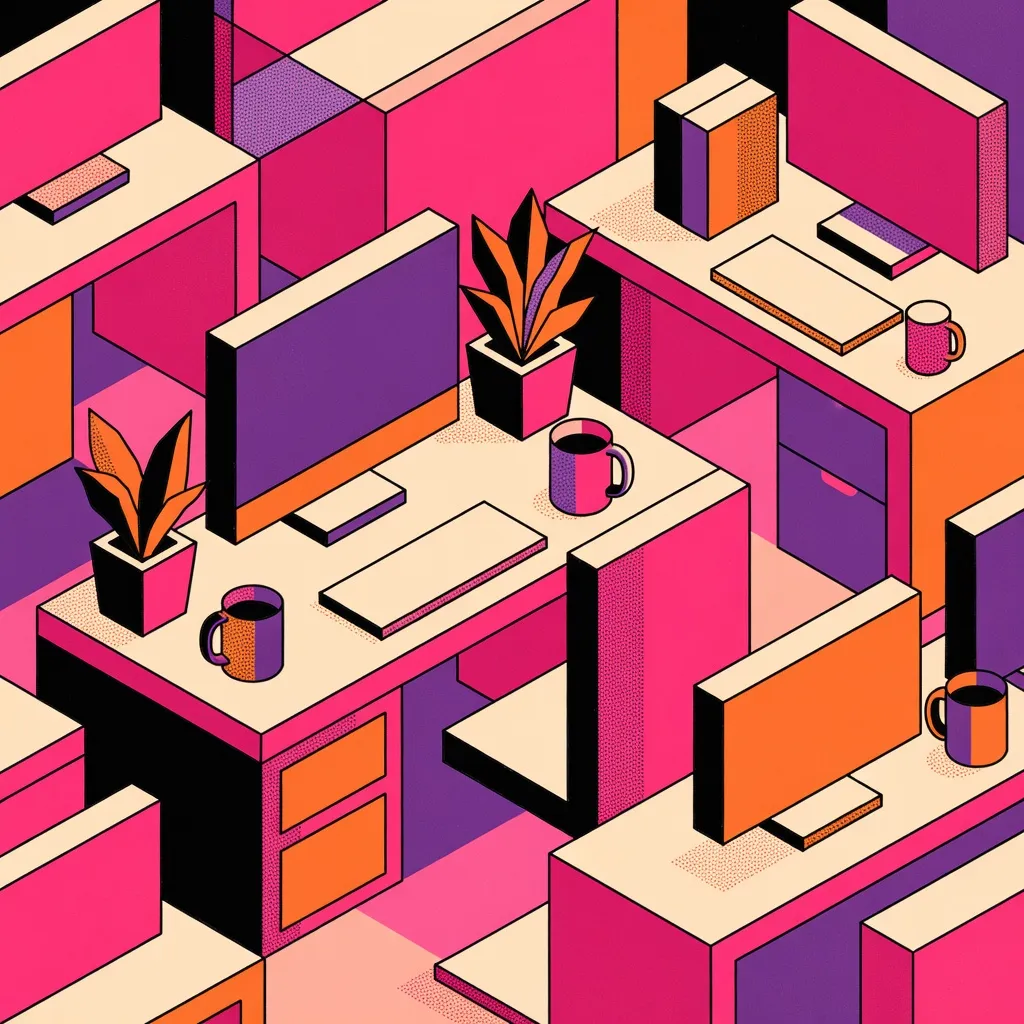 Isometric marketing channel performance bar chart with halftone 3D prism bars