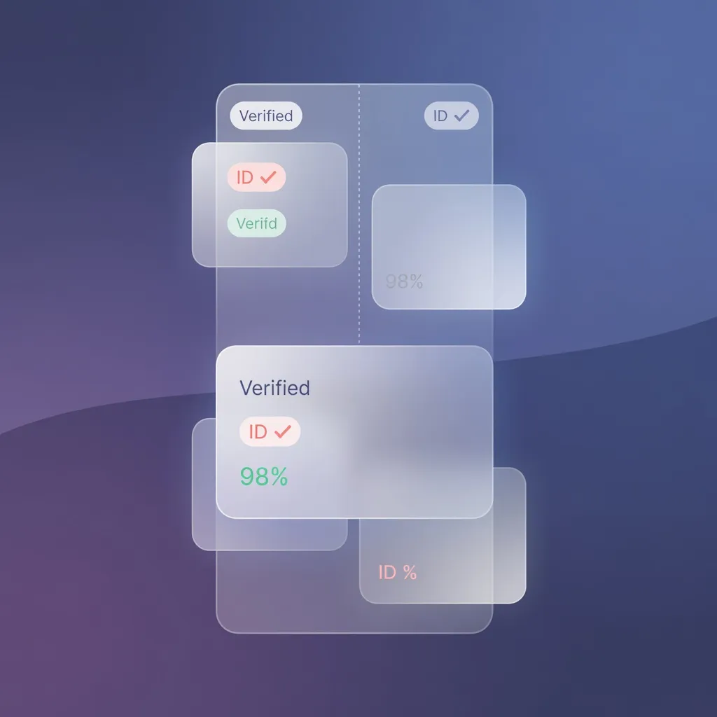 Glass UI phone mockup with translucent app interface