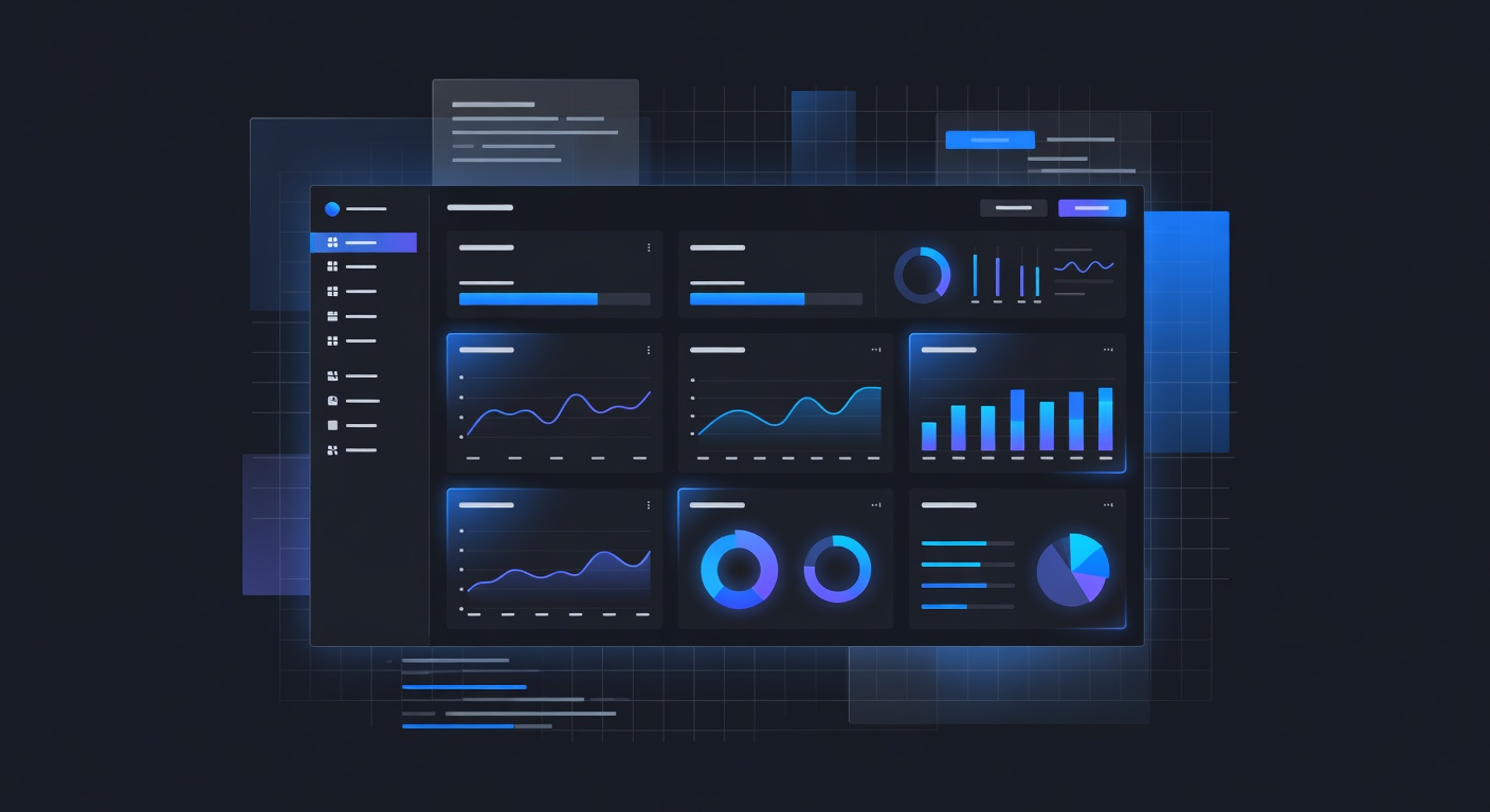 SaaS dashboard mockup with dark mode and analytics charts