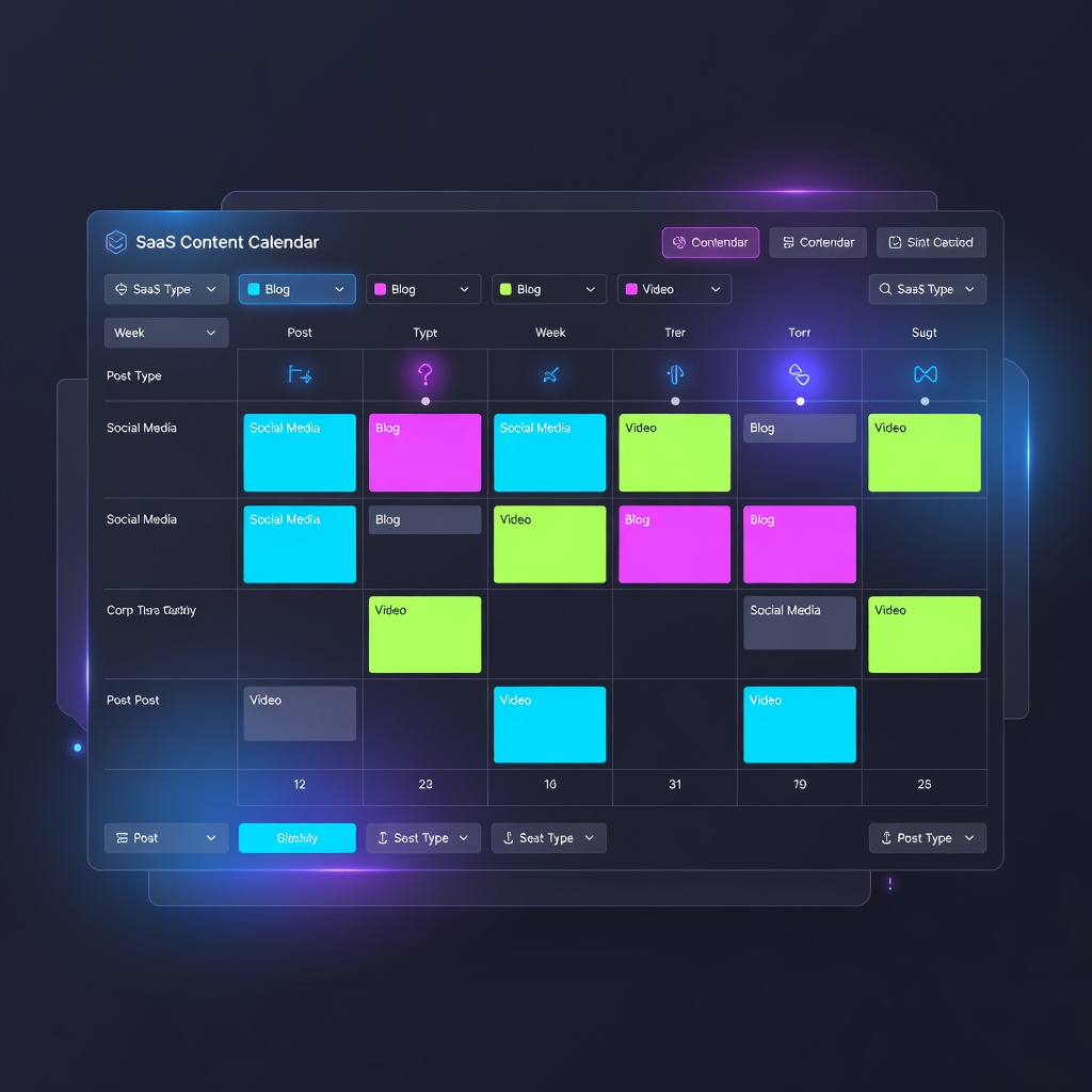 SaaS content calendar interface in dark mode