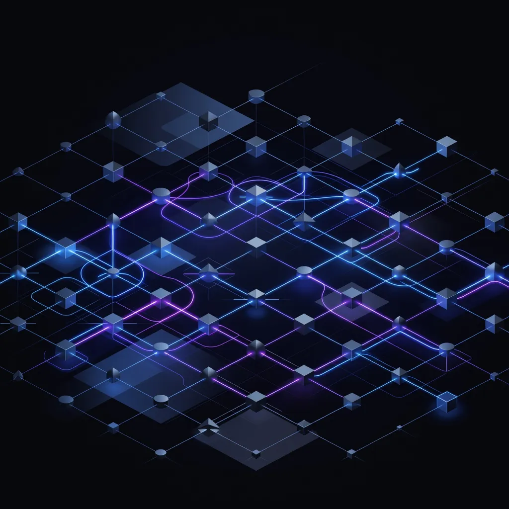 Abstract network data flow visualization on dark background